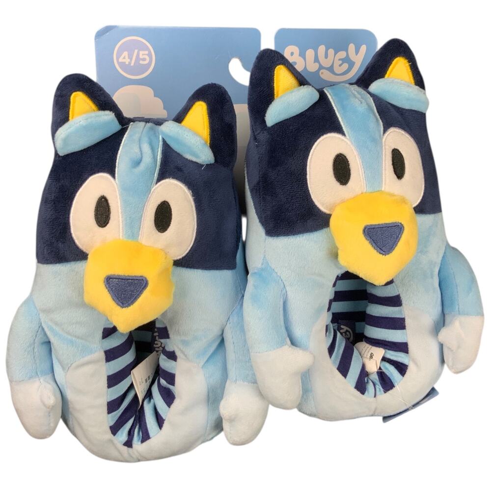 Bluey Kids Slippers Size 4/5 Plush 3D Character Blue Slip On Shoes Ground Up